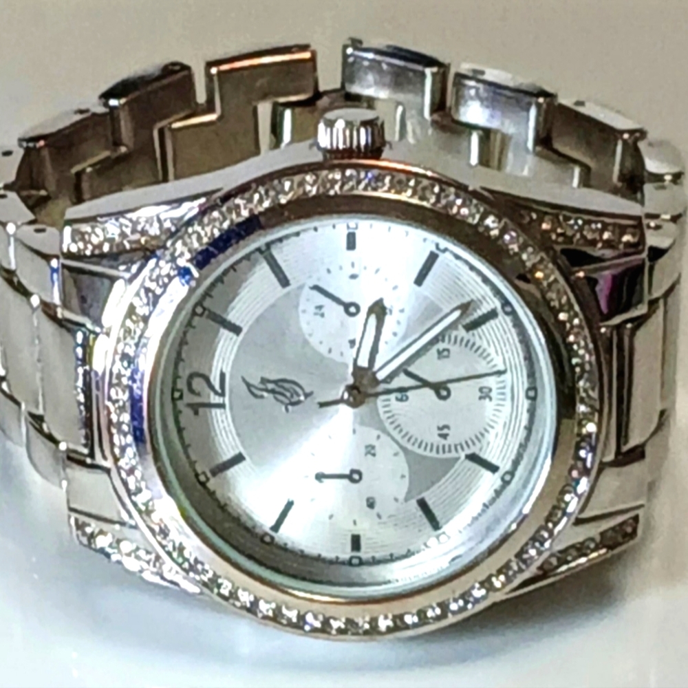 NEW Laura Scott Solid Stainless Steel Watch W/ Crystal Accents 6.5"